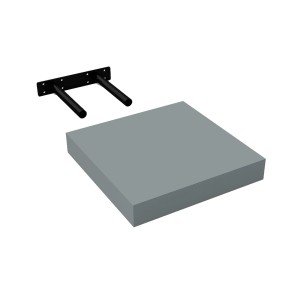 Szara półka ścienna t.b.t. z czarnym wspornikiem dla łatwego montażu.