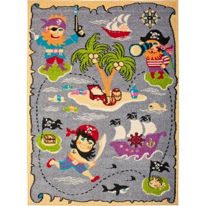 Dywany dziecięce z motywem piratów i wzorem mapy skarbów.