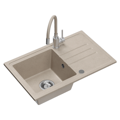 Zlew Eric 1-kom. 70 cm z baterią elastyczną i ociekaczem beżowy