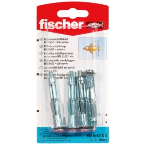 Fischer HM 5x52 SK metalowy kołek rozporowy do płyt, 4 szt., do bezpiecznego mocowania w płytach gipsowych i sufitach podwieszanych.