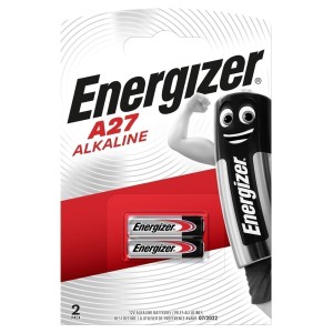 Dwie baterie alkaliczne Energizer A27, 12V specjalne ogniwa do urządzeń elektronicznych.