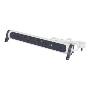 Biała listwa zasilająca t.b.t. z 5 gniazdami Schuko i portami USB.