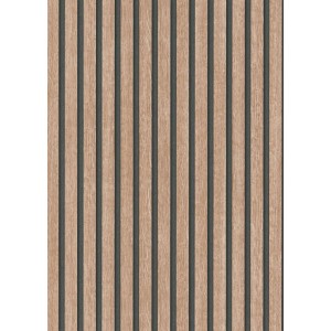 Tapeta dekoracyjna z efektem drewnianych listew w kolorze brązowym i szarym.