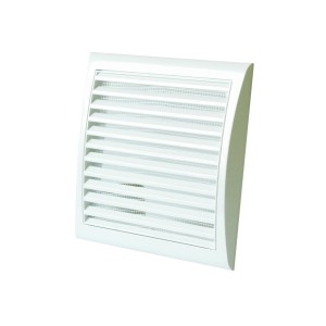 Biała kratka wentylacyjna do montażu na ścianie.