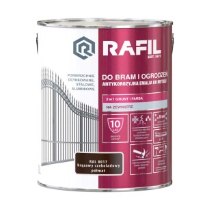 Puszka farby antykorozyjnej Rafil, brąz czekoladowy, do bram i ogrodzeń.