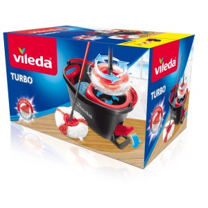 Zestaw Vileda Turbo z mopem, wiadrem i wyciskarką do czyszczenia podłóg.