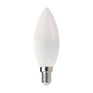 Biała żarówka LED E14 w kształcie świecy.