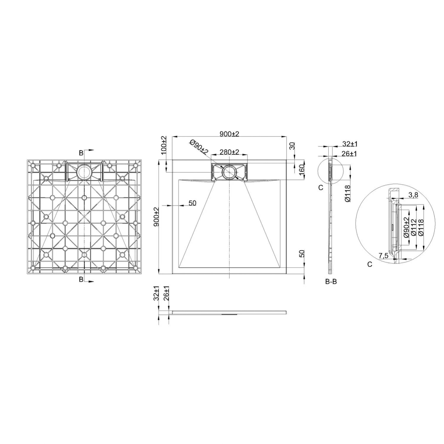 Invena Brodzik Alvero struktura kamienia czarny 90x80x2,6 cm_2