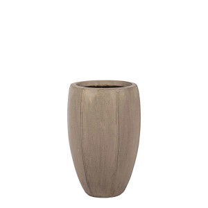 Szara doniczka t.b.t. z pionowymi liniami do użytku wewnątrz i na zewnątrz.