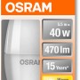 Żarówka LED Osram E14 w kształcie świeczki, 4,9W, ciepła biel, 470lm. Zdjęcie opakowania.