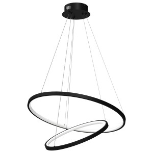Nowoczesna lampa wisząca LED z dwoma czarnymi pierścieniami. Lampa designerska do salonu i jadalni.