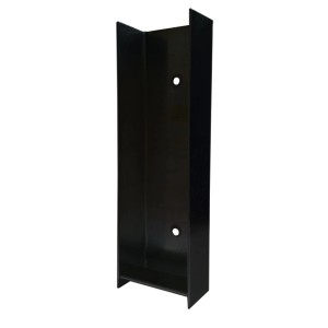 Czarny element akcesoriów do ogrodzeń t.b.t., metalowy, z otworami.