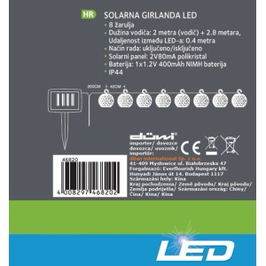 Düwi Solarny łańcuch świetlny LED DANCING FLAME 8 lampek 4,8m czarny