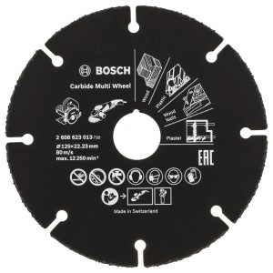 Tarcza tnąca Bosch Carbide Multiwheel, 125 mm, do szlifierek kątowych, do cięcia drewna, plastiku, gwoździ.