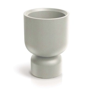 Szara doniczka t.b.t. z podstawą do użytku wewnątrz i na zewnątrz.