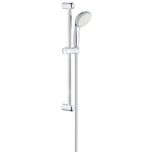 Grohe QuickFix Vitalio Go 100 chromowany zestaw drążka prysznicowego z słuchawką i wężem.