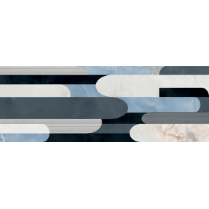 Listwa dekoracyjna t.b.t. z poziomymi, zaokrąglonymi kształtami w odcieniach niebieskiego, szarego i białego.