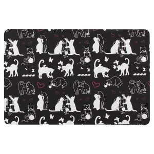 Czarny obrus we wzory z kotami, idealny dla miłośników kotów. Z kategorii: Obrusy.