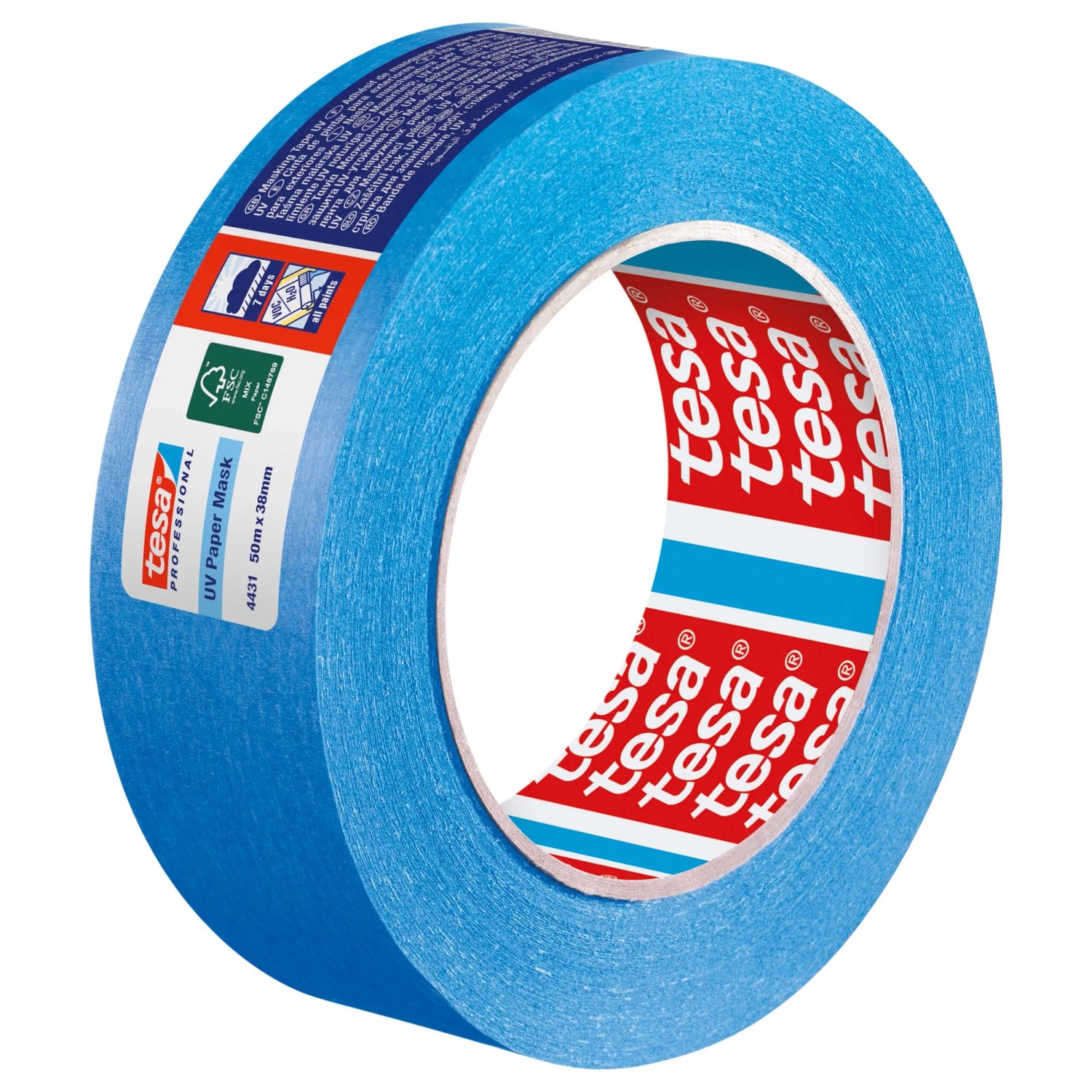 Niebieska taśma maskująca Tesa UV Paper, rolka 50 m x 38 mm.