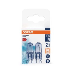 Osram G9 żarówka halogenowa 2-pak, kształt rurkowy do piekarników, 25W, 260lm. Ściemnialna, ciepłe białe światło.