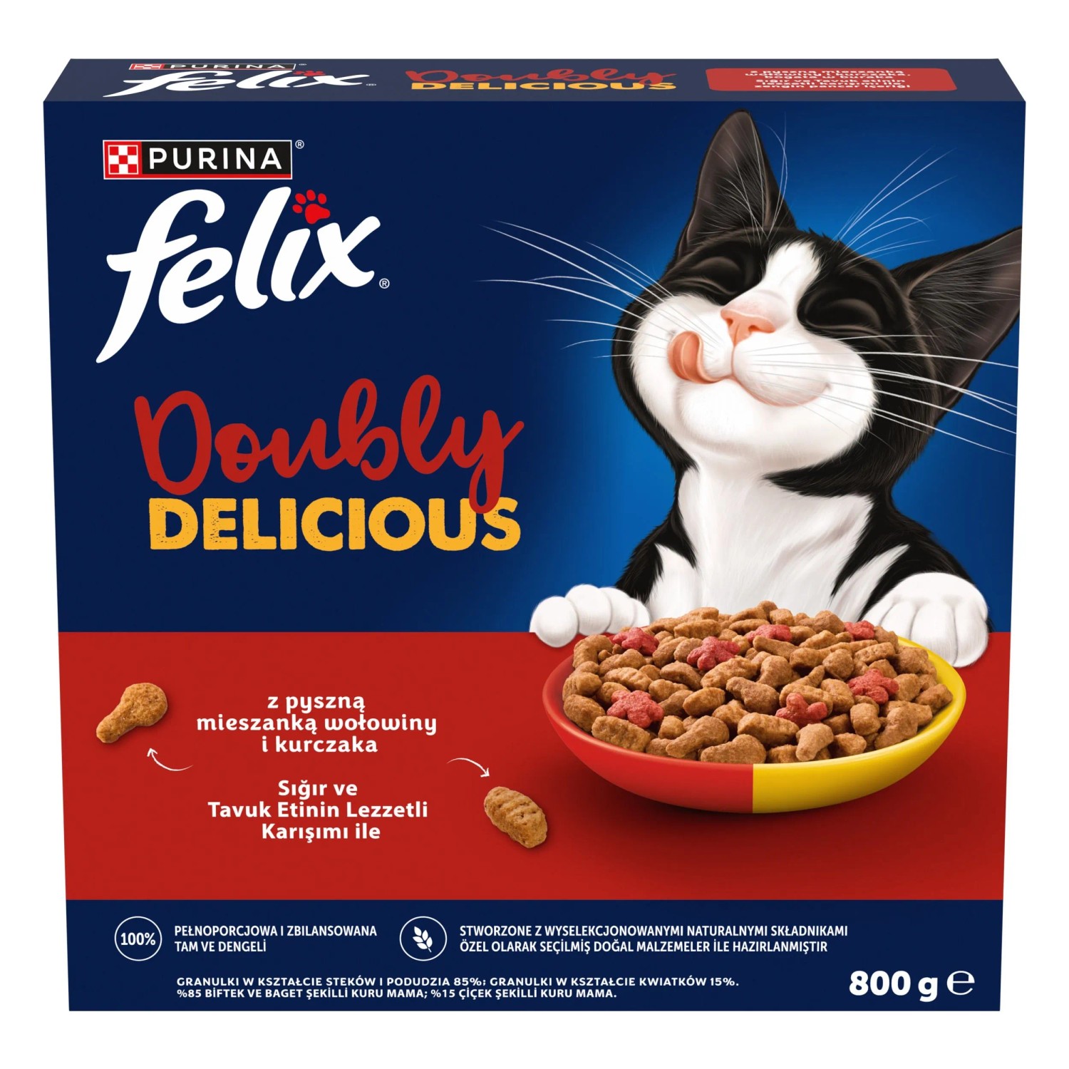 Felix Doubly Delicious Sucha karma dla kotów, wołowina i kurczak, burak 800 g
