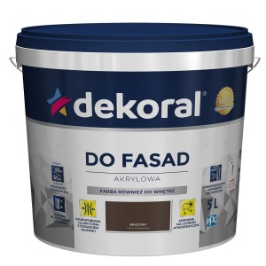 Wiadro farby fasadowej Dekoral, brązowa, 5L. Akrylowa farba fasadowa do użytku zewnętrznego.
