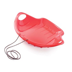 Czerwone sanki t.b.t. ze sznurkiem do ciągnięcia dla dzieci.