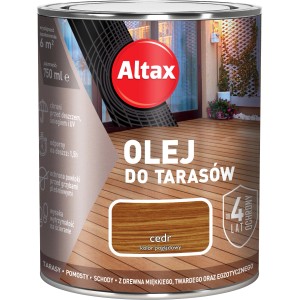 Altax olej do tarasów, odcień cedr, do długotrwałej ochrony i pielęgnacji drewnianych tarasów.