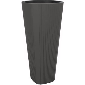 Antracytowa donica Orbis Muza z tworzywa sztucznego, wysoka na 80,7 cm, z żebrowanym wzorem.