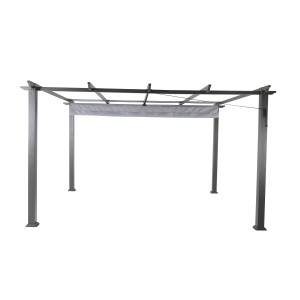 Szara altana z materiałowym dachem do ogrodu lub na patio.