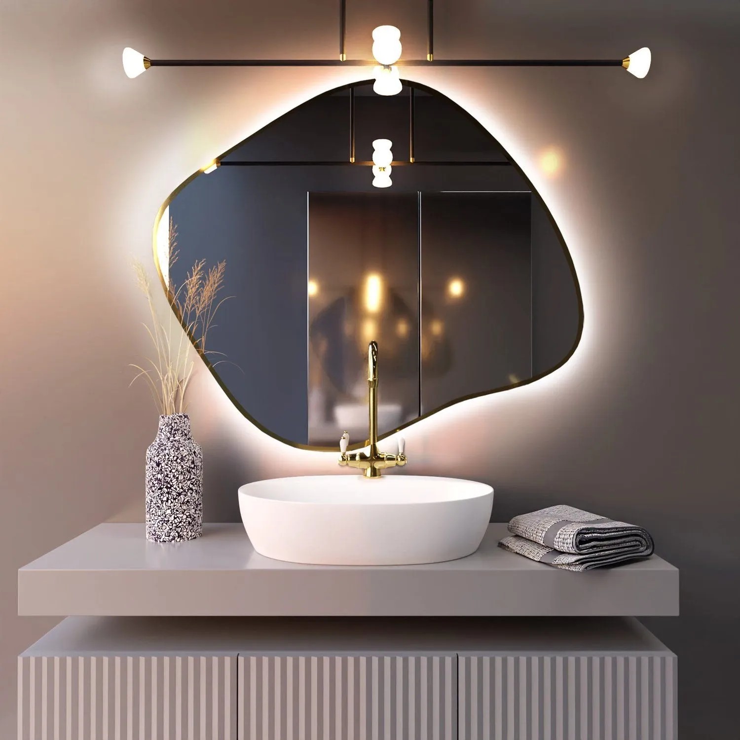 Lustro LED TBorder Złote Neutralne 90x77 cm