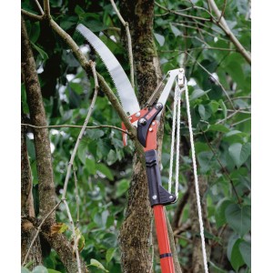 LUX teleskopowe nożyce do gałęzi z piłą w użyciu, cięcie i piłowanie gałęzi.