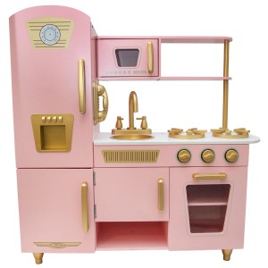 Różowa kuchnia do zabawy w stylu retro dla dzieci do zabawy i radości.