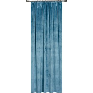 Niebieska zasłona t.b.t. z taśmą marszczącą.