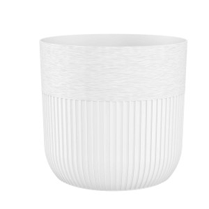 Biała osłonka na doniczkę t.b.t. z żebrowanym wzorem do roślin domowych.