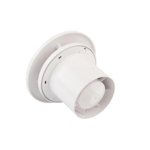 Biały t.b.t. zewnętrzny wentylator ścienny do montażu na ścianie.