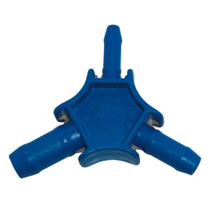 Niebieski trójnik do rur, akcesorium do systemów węży.