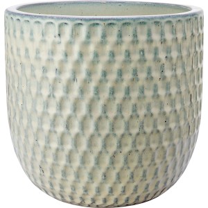 Glazurowana, zielona doniczka ceramiczna z wzorem reliefowym, Ø 31 cm.