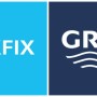 Logo Grohe QuickFix na niebieskim i granatowym tle.