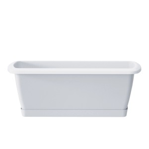 Biała skrzynka na kwiaty t.b.t. z podstawką do ogrodu lub na balkon.