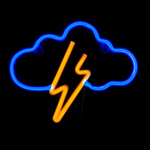 Neonowa lampa ścienna LED: Niebieska chmura z żółtym piorunem. Dekoracyjne Kinkiety LED do wnętrz.