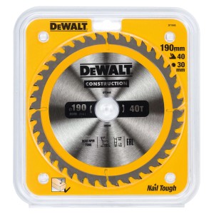 Tarcza pilarska DeWalt 190mm, 40 zębów, do precyzyjnych cięć w drewnie.