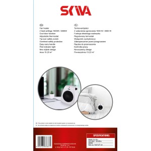 Termowentylator SKIVA, 1000/2000W, z termostatem i zabezpieczeniem przed przegrzaniem.