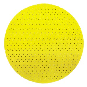 Żółty papier ścierny do szlifierek oscylacyjnych z otworami do odsysania pyłu.