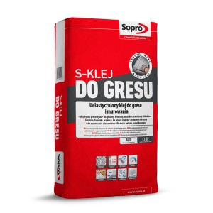 Klej do płytek Sopro S-Klej do gresu i murowania w czerwonym worku.