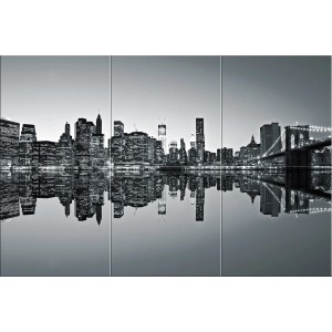 Dekoracyjny obraz na ścianę: Panorama Nowego Jorku z odbiciem w czerni i bieli.