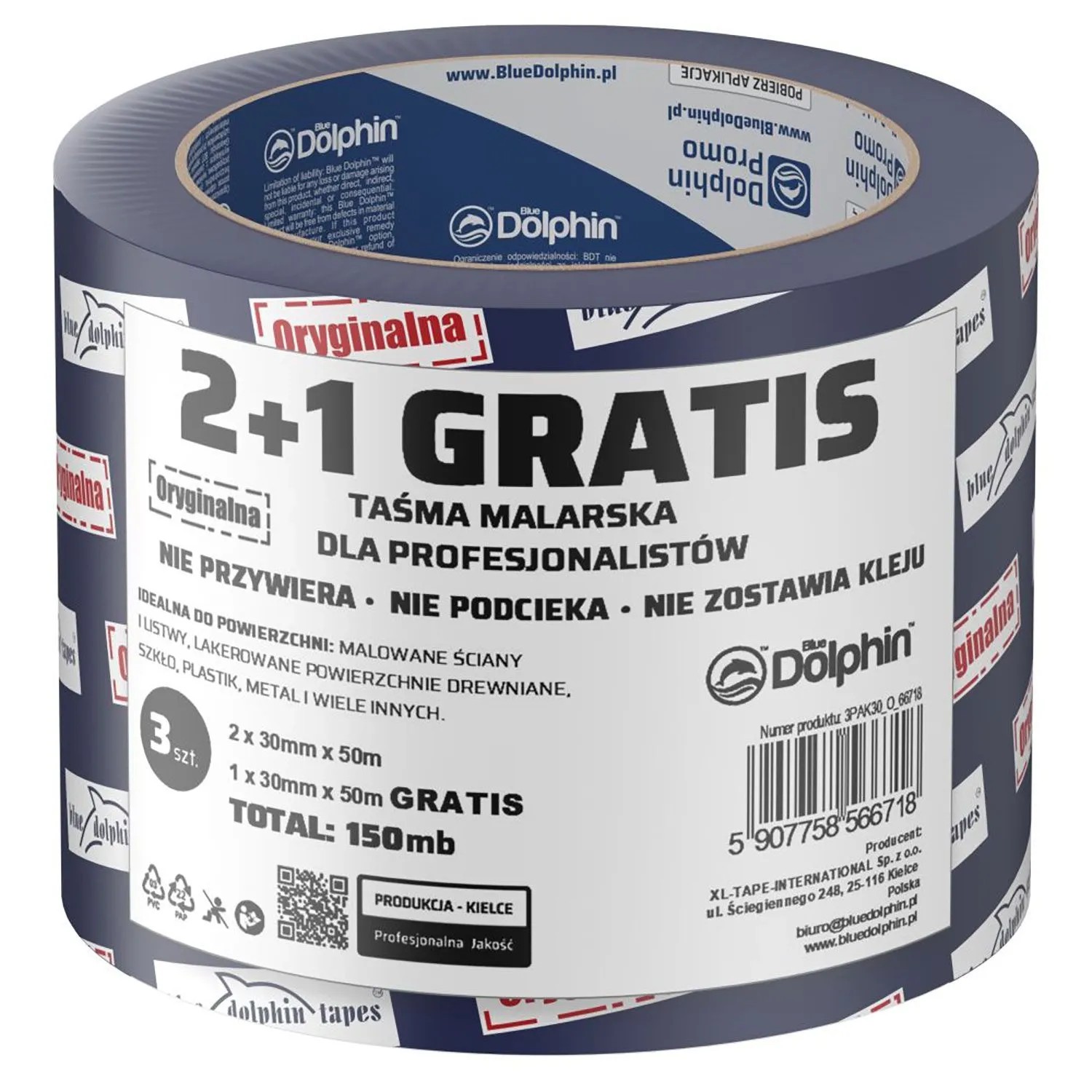 Blue Dolphin Taśma malarska 30mm x 50m zestaw 2+1 gratis