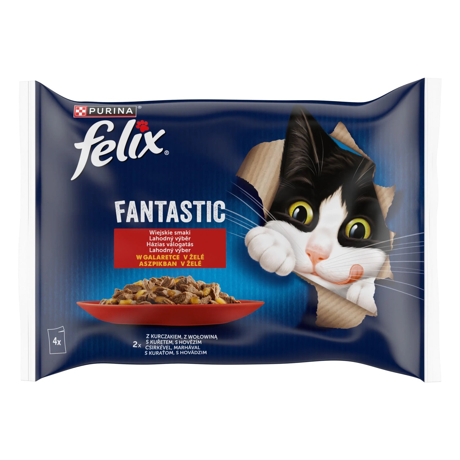Purina Felix Fantastic Mokra karma dla kotów, z kurczakiem, z wołowiną 4x85 g