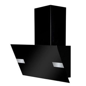 Czarny okap ścienny t.b.t. z srebrnymi akcentami.