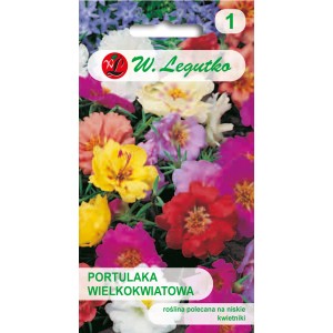 Opakowanie nasion Portulaca t.b.t. z kolorowymi kwiatami.